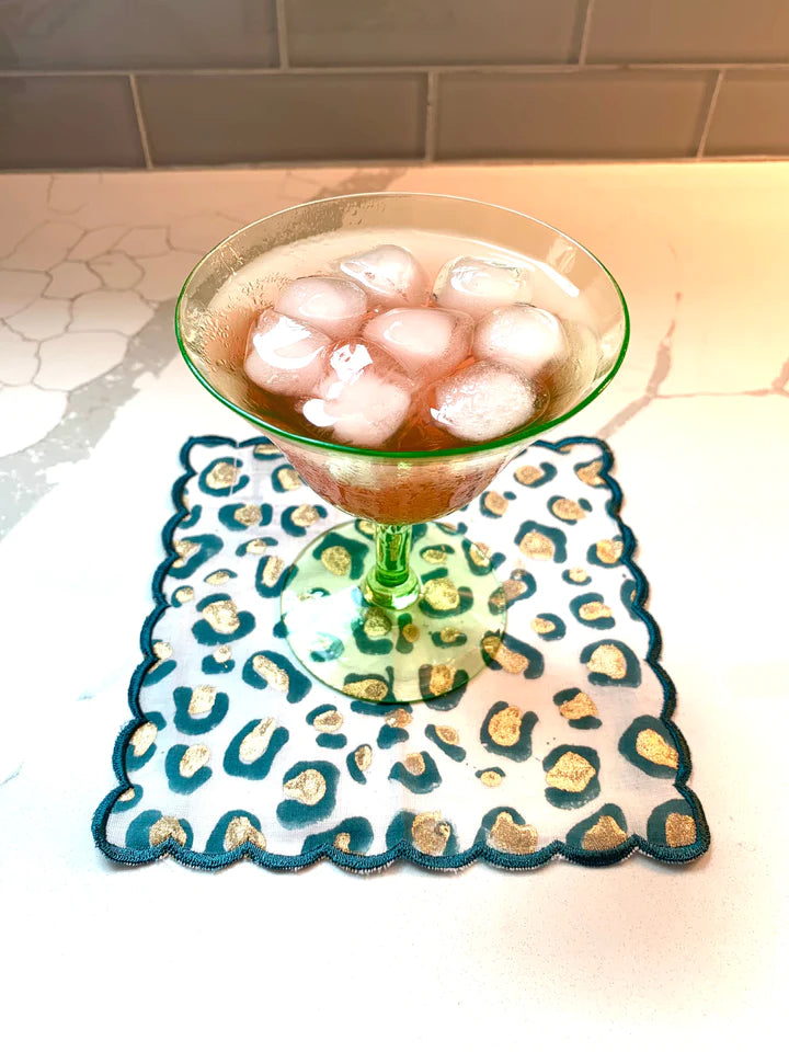 Cheetah Spots Teal Cocktail Napkins - set of 6