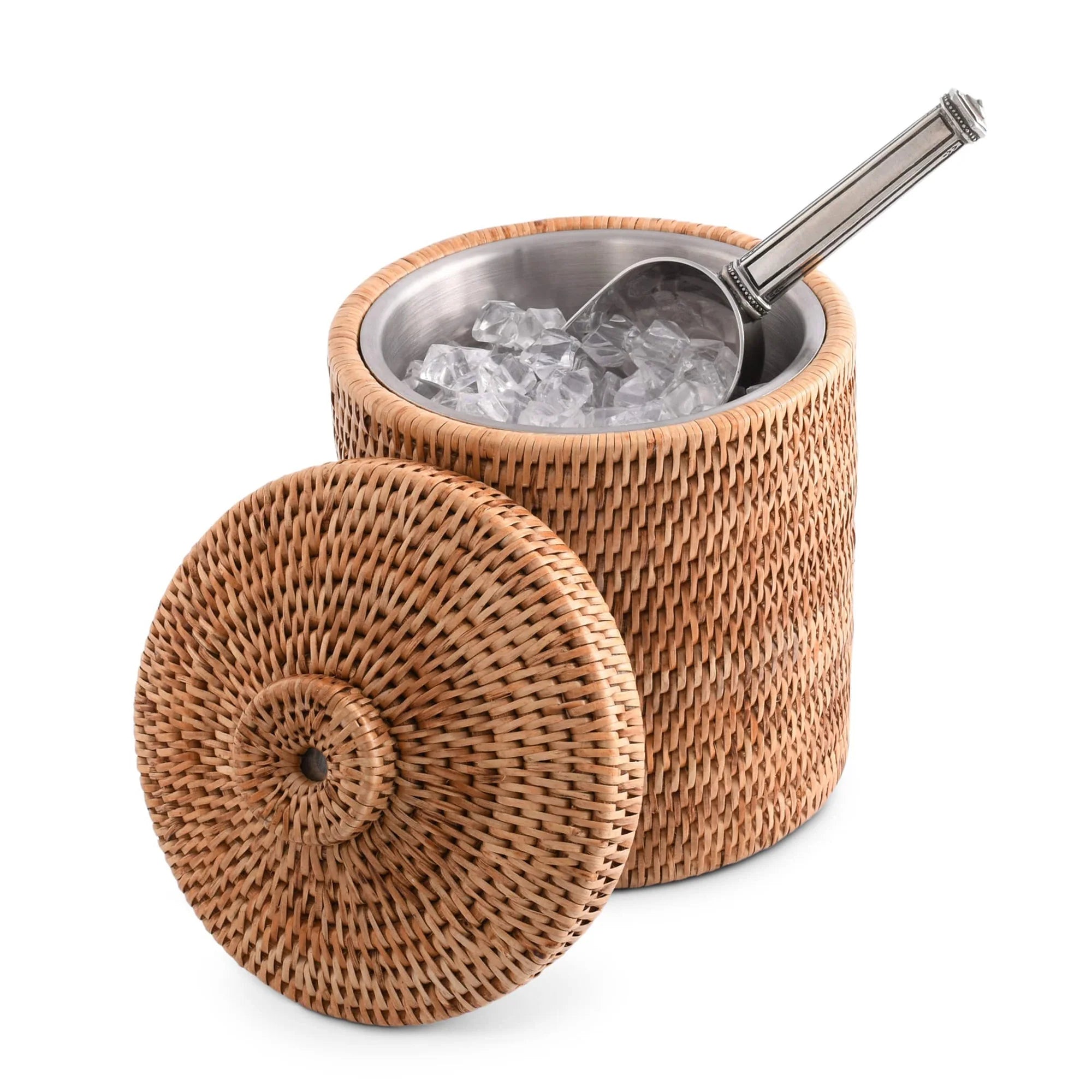 Hand Woven Wicker Rattan Ice Bucket W/ Lid