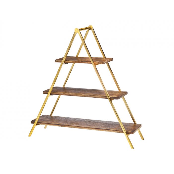 3 Tier Wood Server Gold Finish Rack
