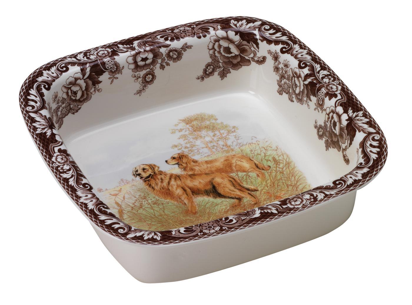 Woodland Hunting Dogs - Square Rim Dish (Golden Retriever)