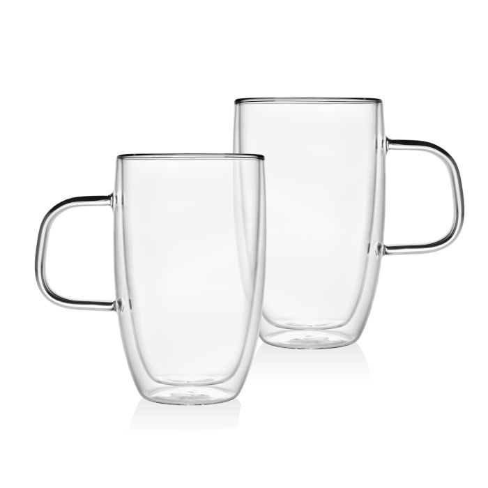Glass Double Wall Handled Mug Pair