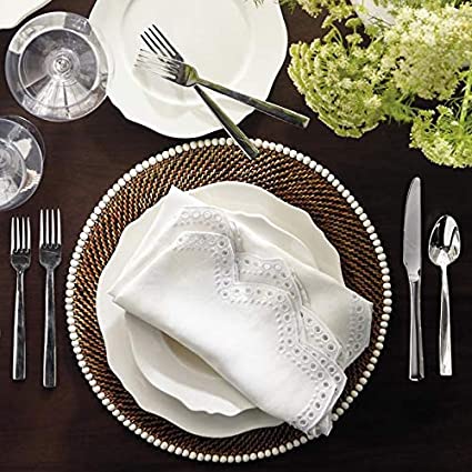 Round Placemat with Beads, White, Set of 4 pcs