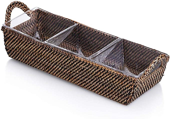 Rectangular Tray for 3 glass dishes, INCLUDES 3 Glass Dishes