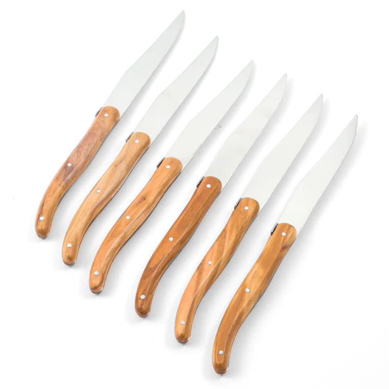 Laguiole Machine Finish Olivewood Steak Knives Set/6