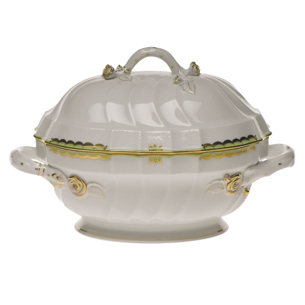 Herend Princess Victoria Green Tureen W/branch (2 Qt) 9.5"h - Green