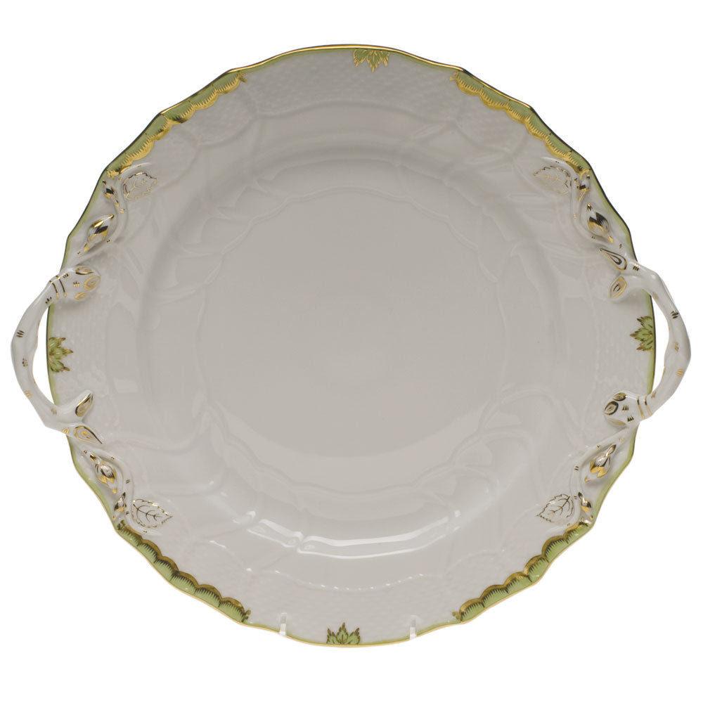 Herend Princess Victoria Green Chop Plate W/handles 12"d - Green