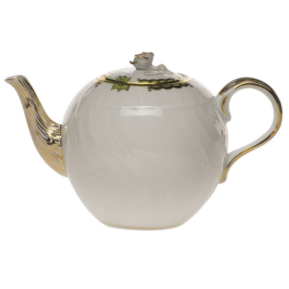 Herend Princess Victoria Green Tea Pot W/rose (36 Oz) 5.5"h - Green
