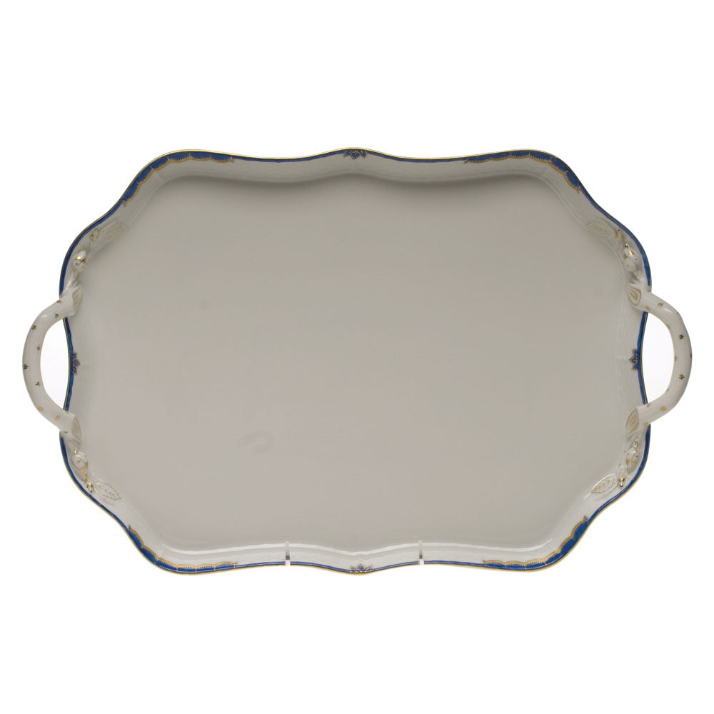 Herend Princess Victoria Blue Rec Tray W/branch Handles 18"l - Blue