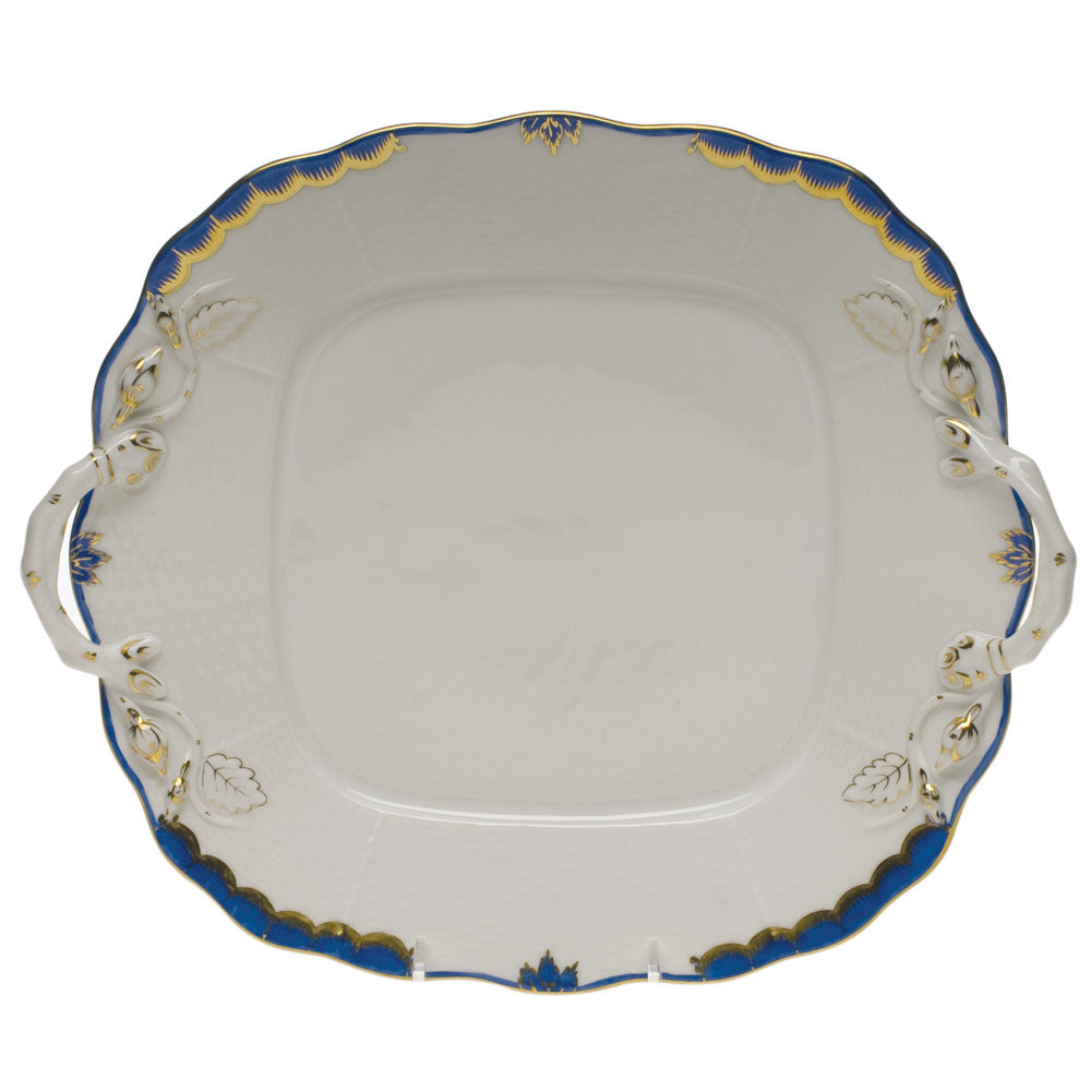 Herend Princess Victoria Blue Square Cake Plate W/handles 9.5"sq - Blue