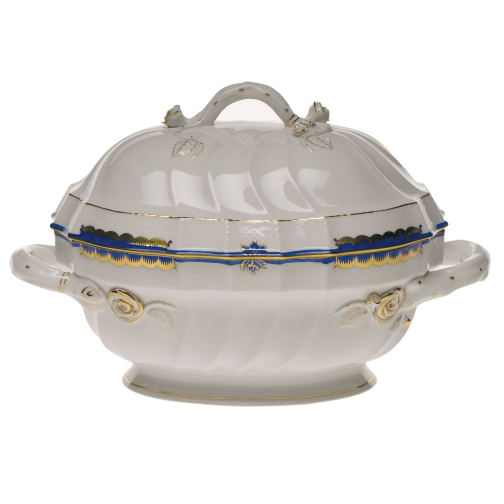 Herend Princess Victoria Blue Tureen W/branch (2 Qt) 9.5"h - Blue
