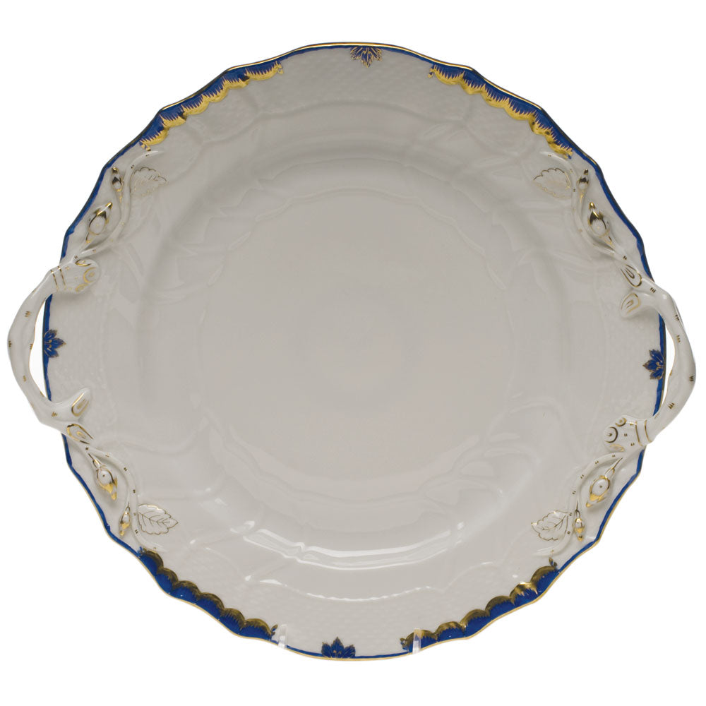 Herend Princess Victoria Blue Chop Plate W/handles 12"d - Blue