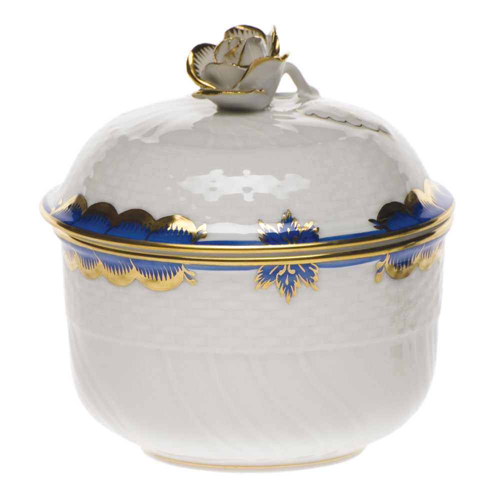 Herend Princess Victoria Blue Cov Sugar W/rose (6 Oz) 4"h - Blue