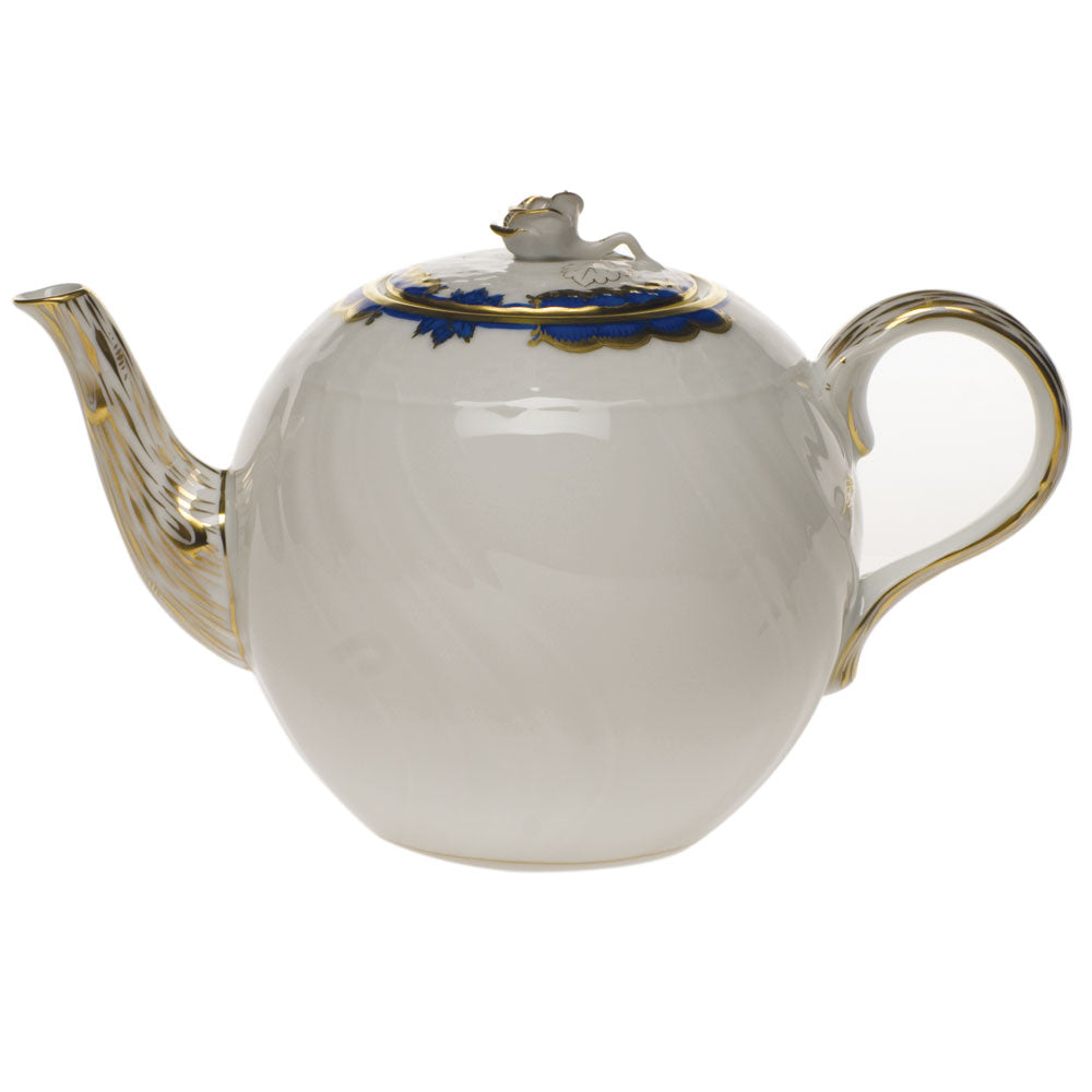 Herend Princess Victoria Blue Tea Pot W/rose (36 Oz) 5.5"h - Blue