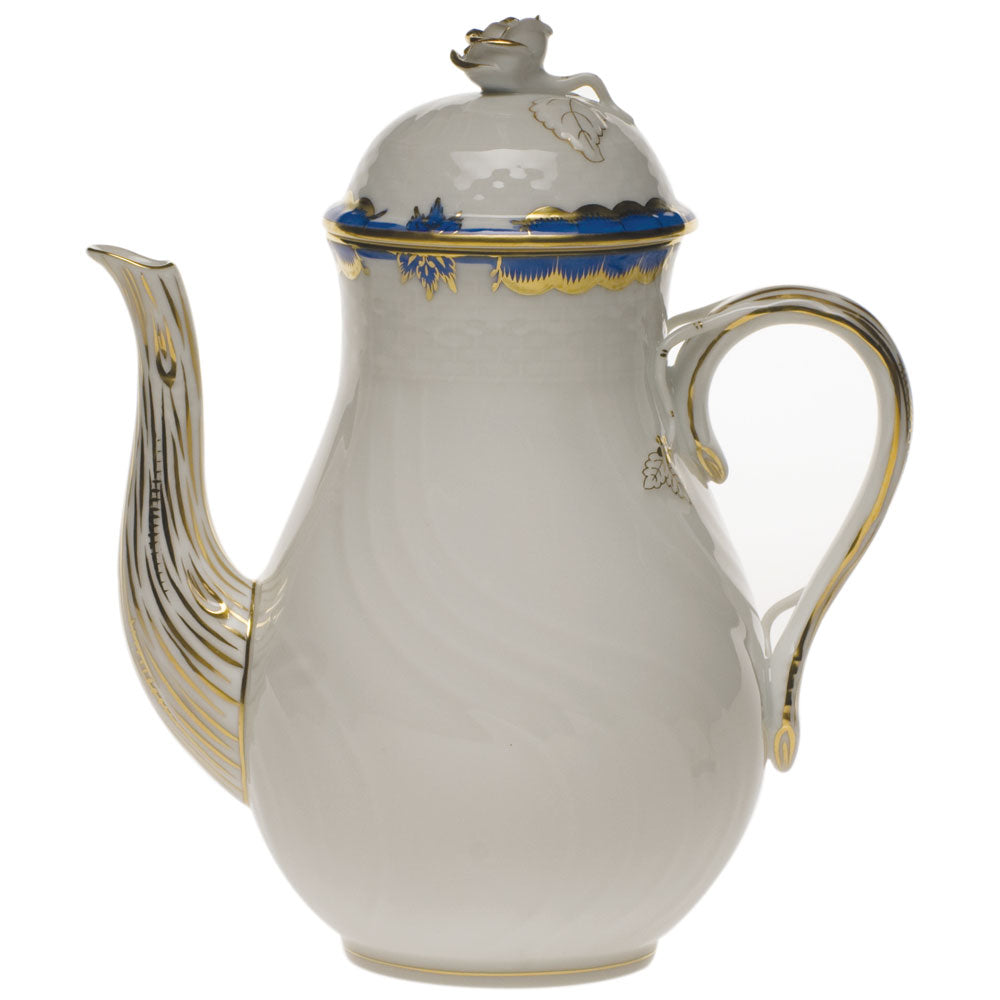 Herend Princess Victoria Blue Coffee Pot W/rose (36 Oz) 8.5"h - Blue