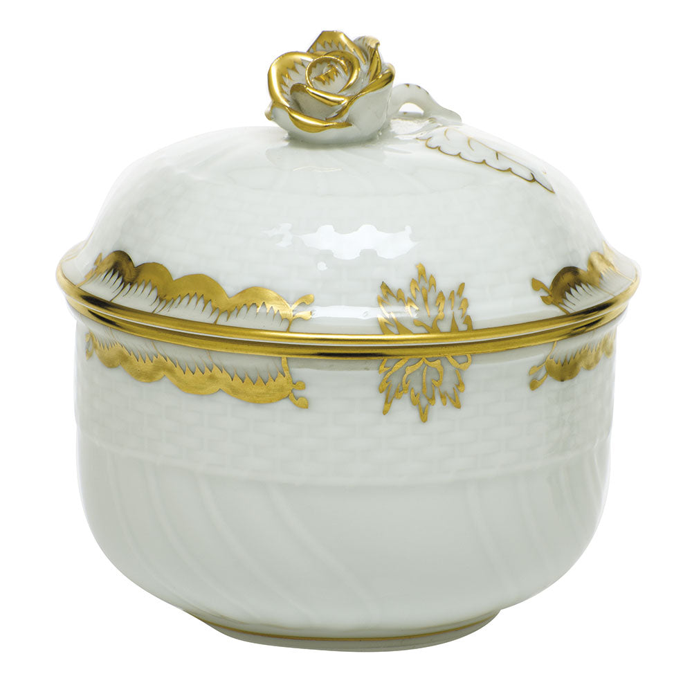 Herend Princess Victoria Gray Cov Sugar W/rose (6 Oz) 4"h - Gray