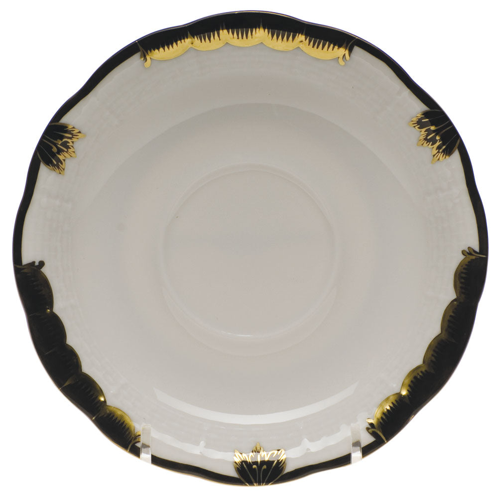Herend Princess Victoria Black Tea Saucer 6"d - Black