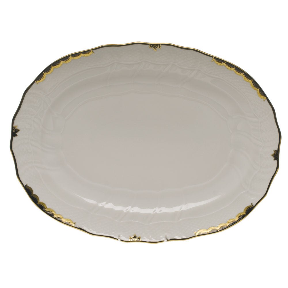 Herend Princess Victoria Black Platter 15"l X 11.5"w - Black