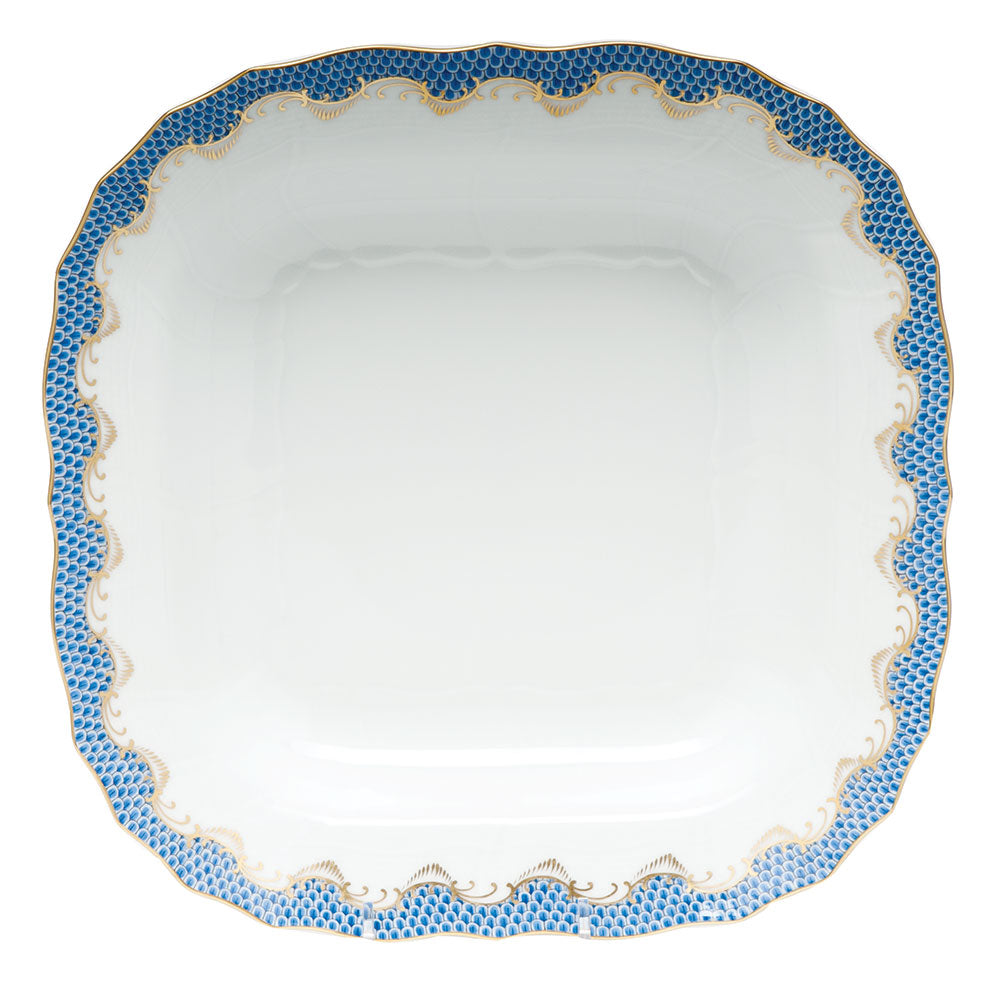 Herend White W/blue Border Square Fruit Dish 11"sq - Blue