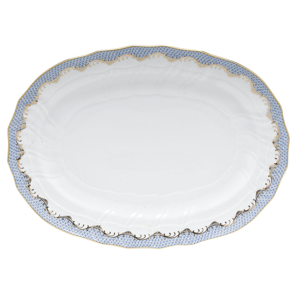 Herend White W/blue Border Platter 15"l X 11.5"w - Light Blue
