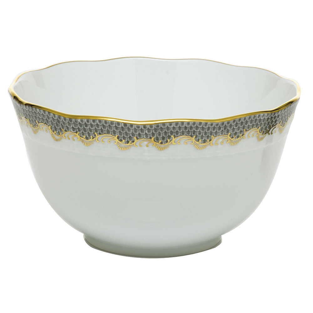 Herend White W/gray Border Round Bowl (3.5pt) 7.5"d - Gray