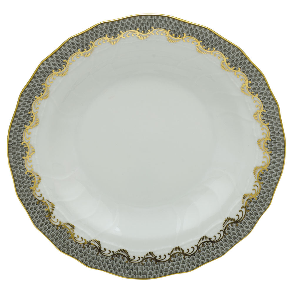 Herend White W/gray Border Rim Soup Plate 8"d - Gray