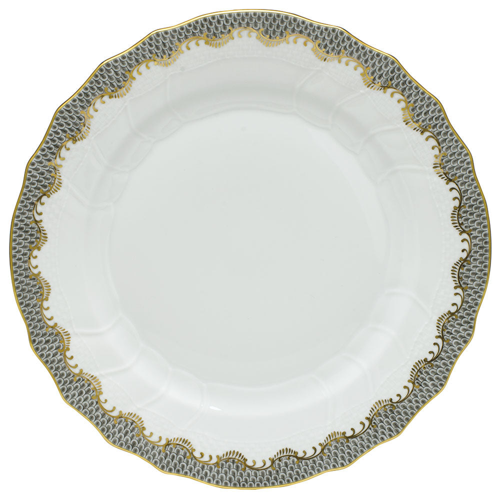 Herend White W/gray Border Dinner Plate 10.5"d - Gray