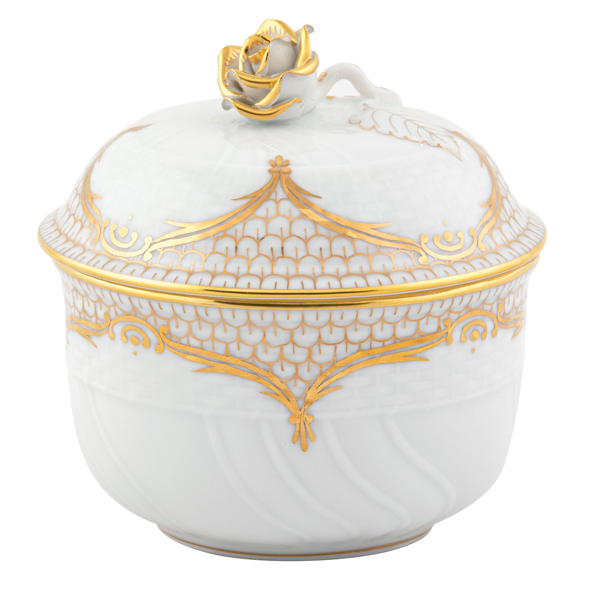 Herend Golden Elegance Cov Sugar W/rose (6 Oz) 4"h