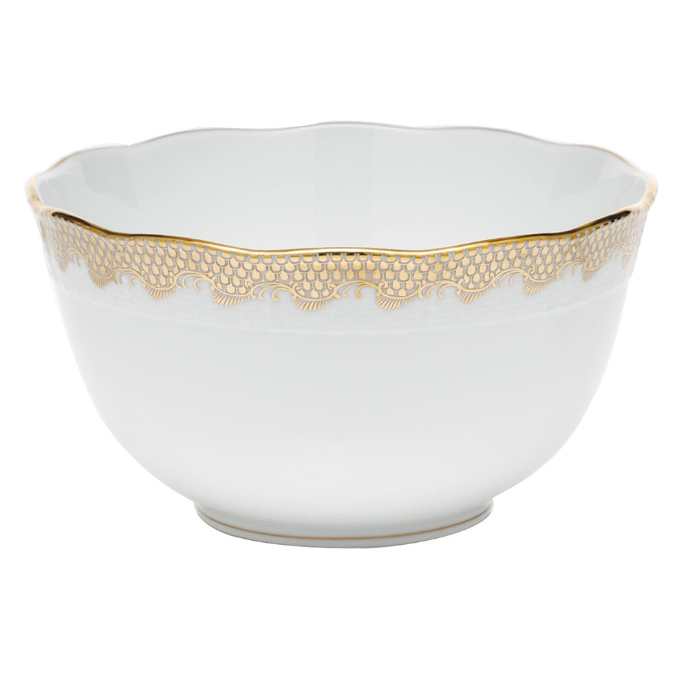 Herend White W/gold Border Round Bowl (3.5pt) 7.5"d - Gold