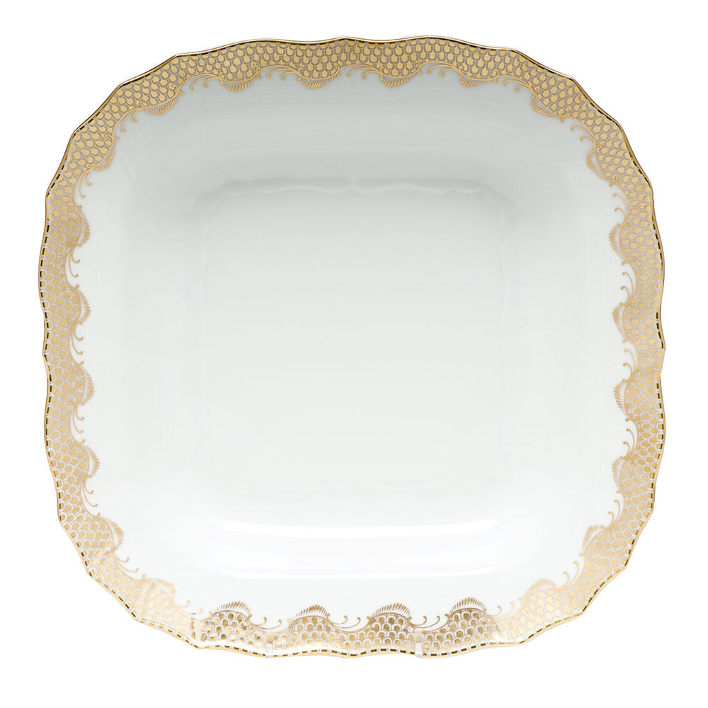 Herend White W/gold Border Square Fruit Dish 11"sq - Gold