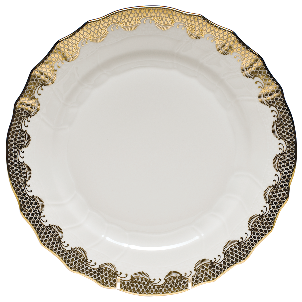 Fish Scale Gold Dinner Plate 10.5"d - Gold