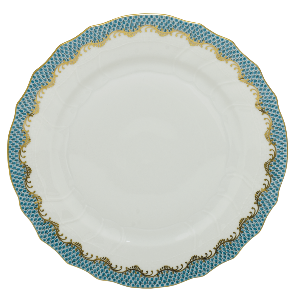 Fish Scale Turquoise Dinner Plate 10.5"d .