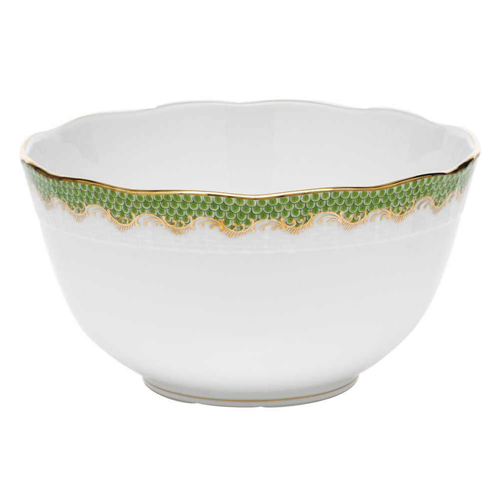 Herend White W/green Border Round Bowl (3.5pt) 7.5"d - Evergreen