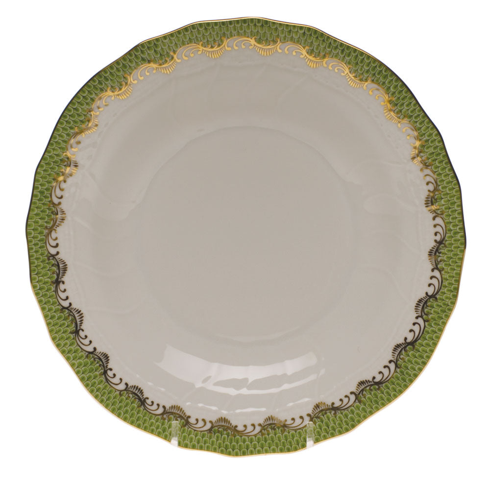 Herend White W/green Border Dessert Plate 8.25"d - Evergreen