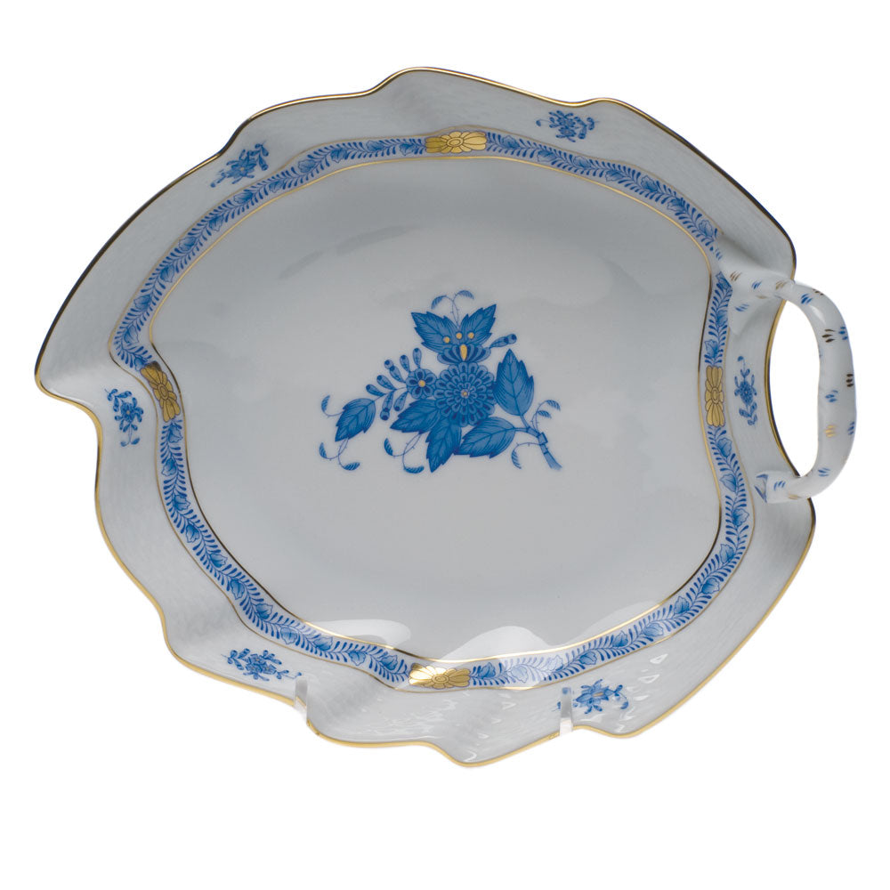 Herend Chinese Bouquet Blue Leaf Dish 7.75"l - Blue