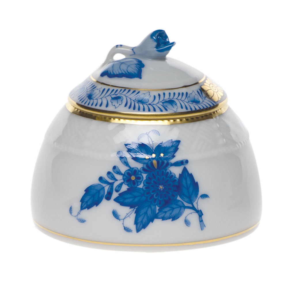 Herend Chinese Bouquet Blue Honey Pot W/rose 2.5"h - Blue