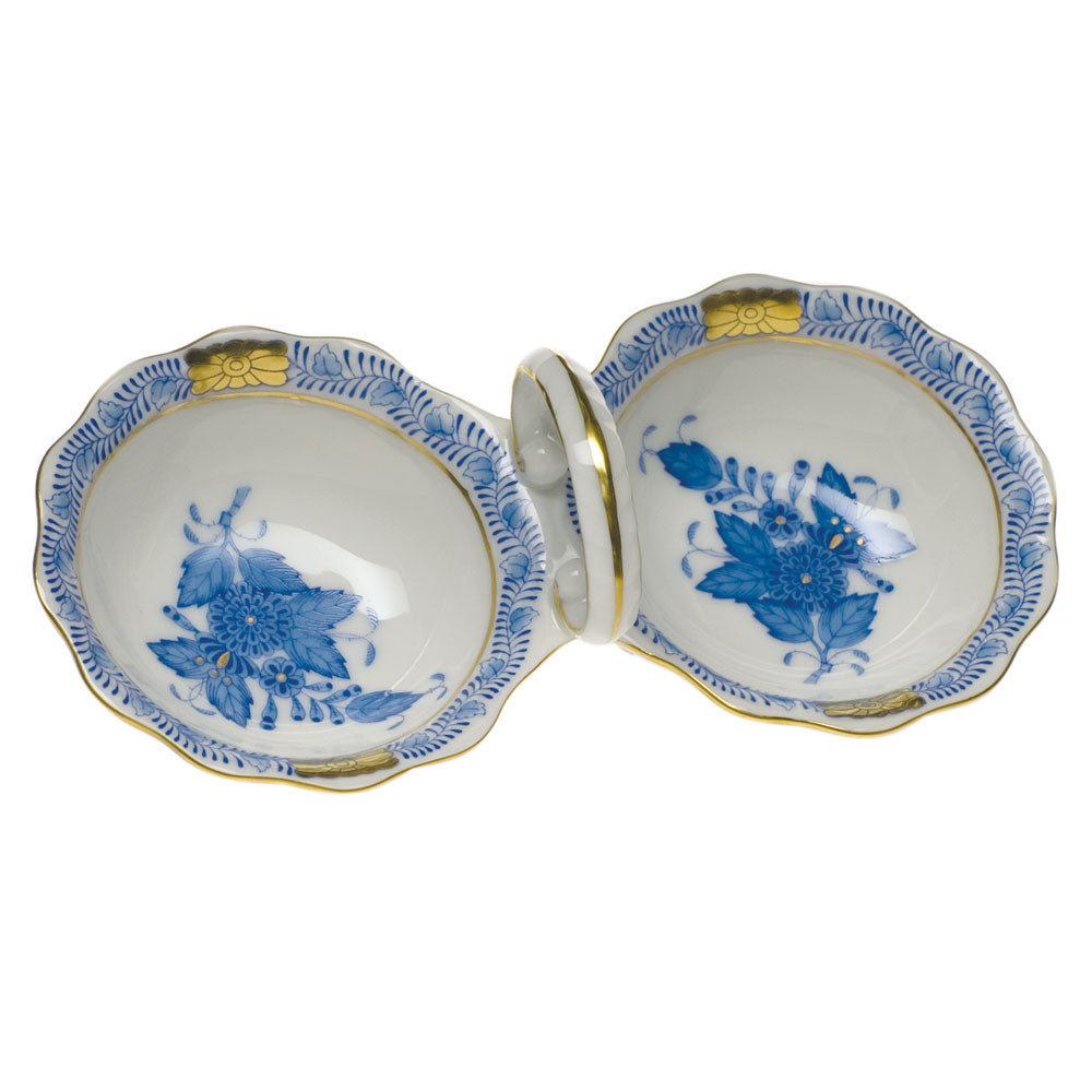 Herend Chinese Bouquet Blue Twin Salt 5.5"l - Blue