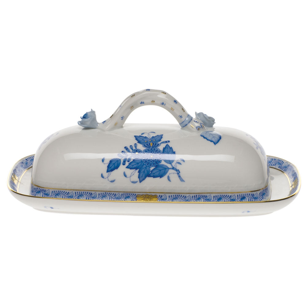 Herend Chinese Bouquet Blue Butter Dish W/branch 8.5"l - Blue