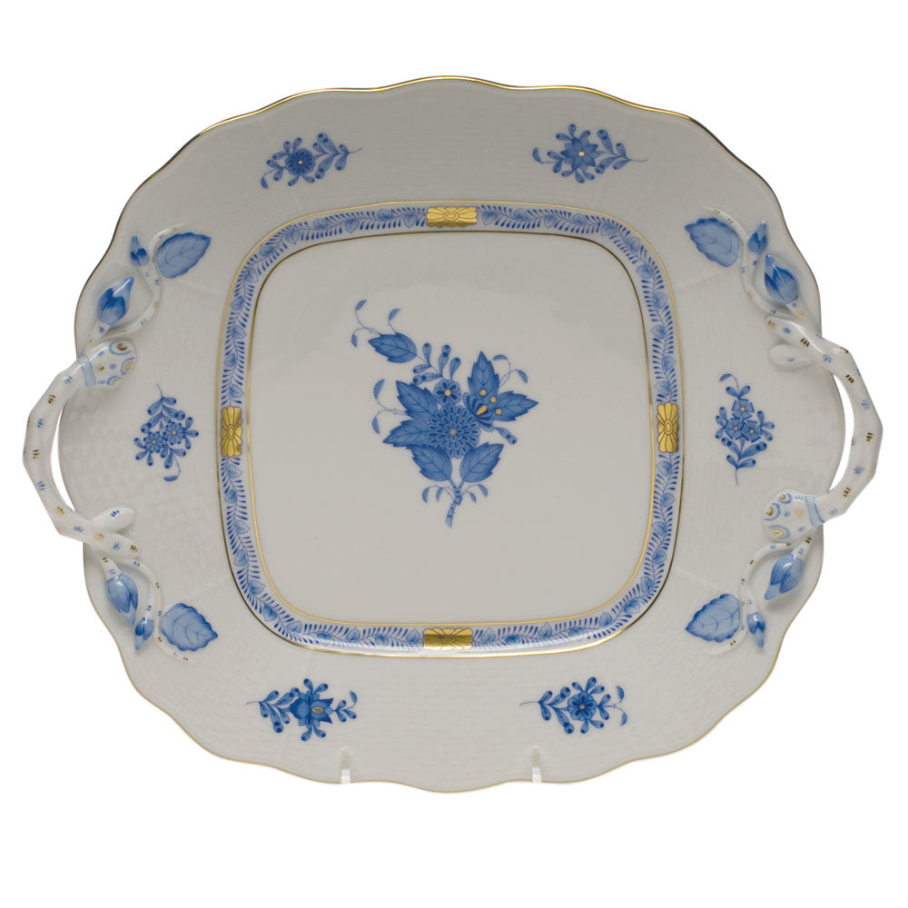 Herend Chinese Bouquet Blue Square Cake Plate W/handles 9.5"sq - Blue