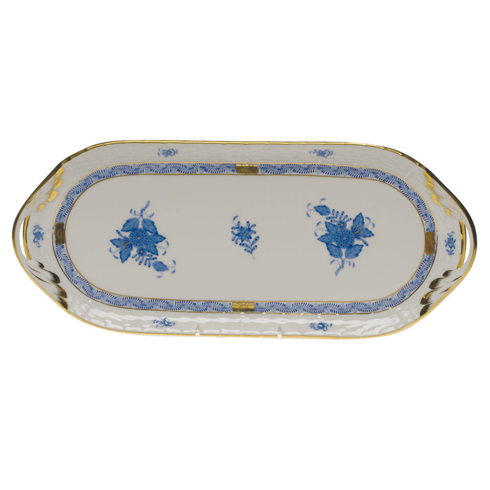 Herend Chinese Bouquet Blue Sandwich Tray 14.5"l X 6"w - Blue