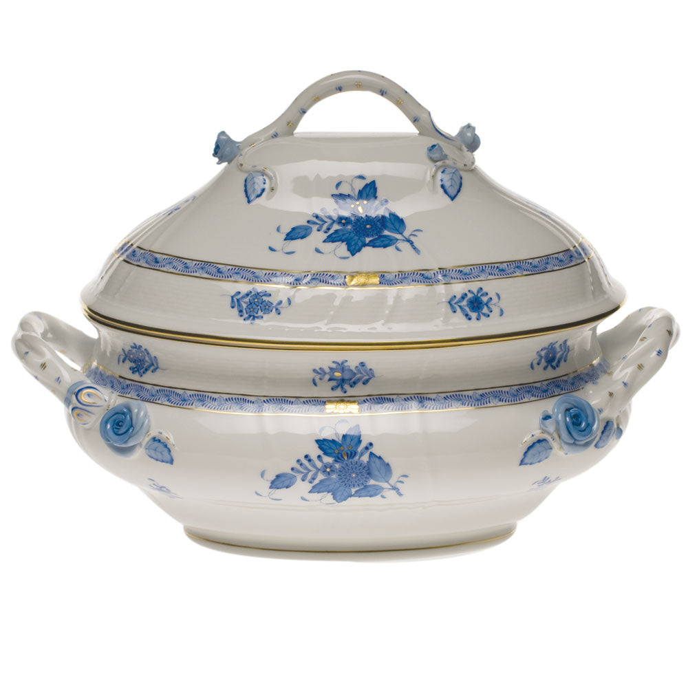 Herend Chinese Bouquet Blue Tureen W/branch (4 Qt) 10"h - Blue