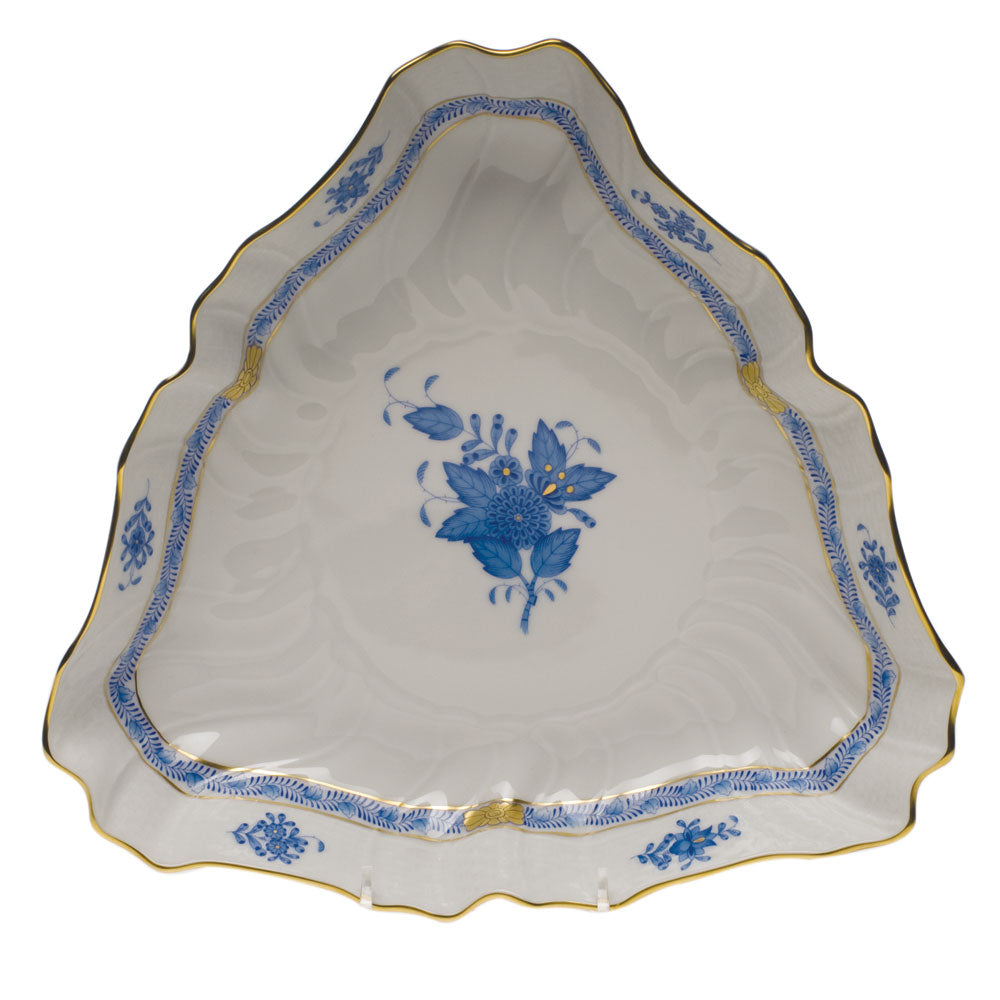 Herend Chinese Bouquet Blue Triangle Dish 9.5"l - Blue