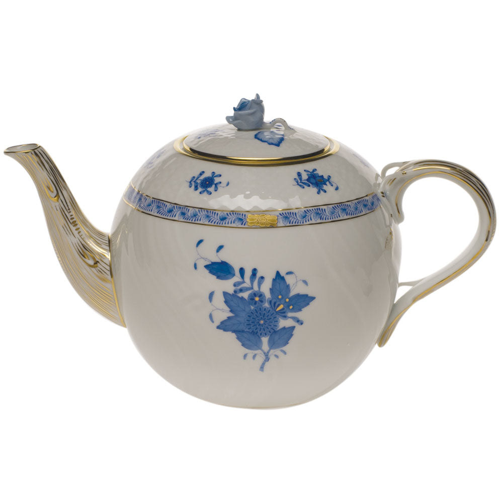 Herend Chinese Bouquet Blue Tea Pot W/rose (60 Oz) 6.5"h - Blue