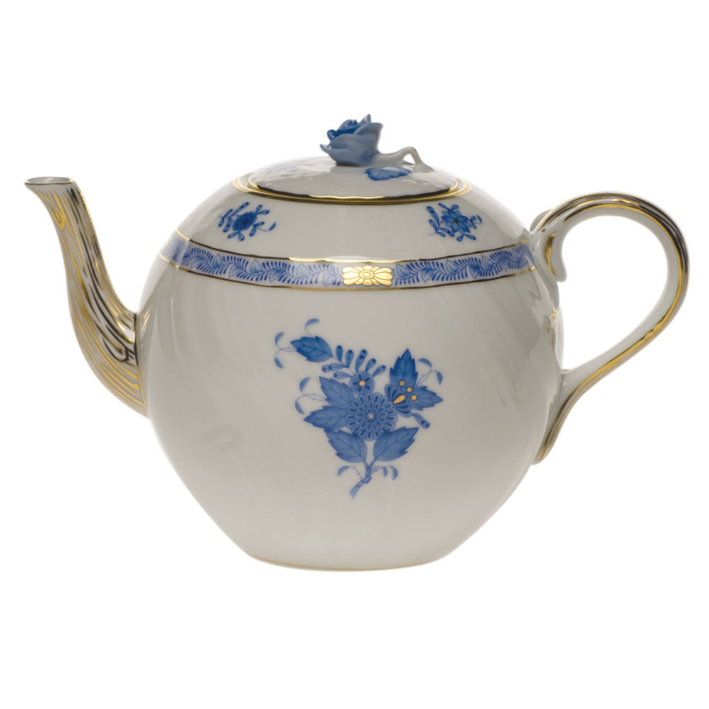 Herend Chinese Bouquet Blue Tea Pot W/rose (36 Oz) 5.5"h - Blue
