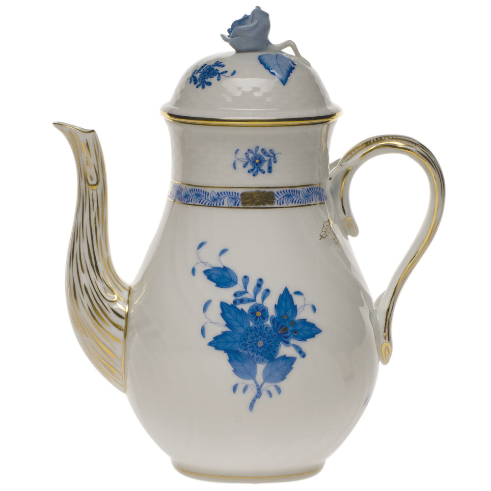 Herend Chinese Bouquet Blue Coffee Pot W/rose (36 Oz) 8.5"h - Blue