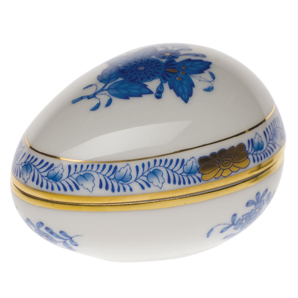 Herend Chinese Bouquet Blue Egg Bonbon 3"l X 3"h - Blue