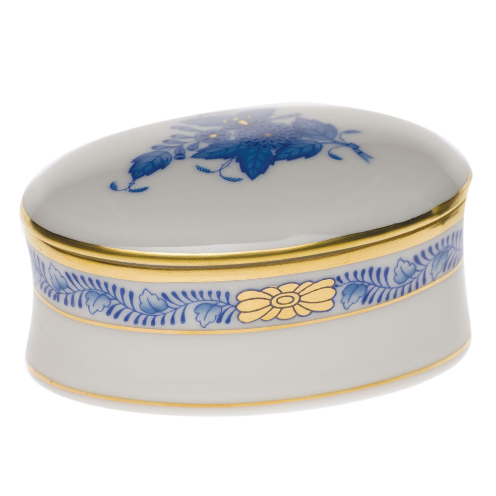 Herend Chinese Bouquet Blue Oval Box 2.75"l X 1.25"h - Blue
