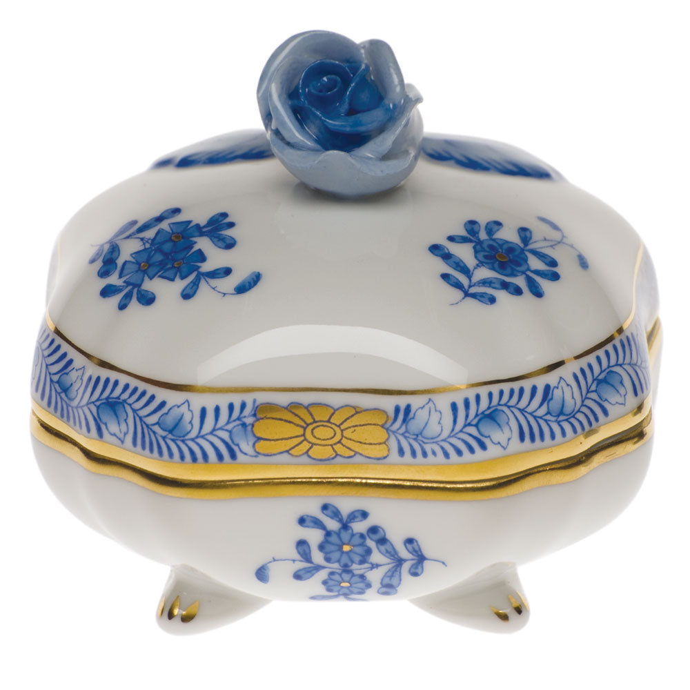 Herend Chinese Bouquet Blue Cov Bonbon W/rose 3"sq - Blue