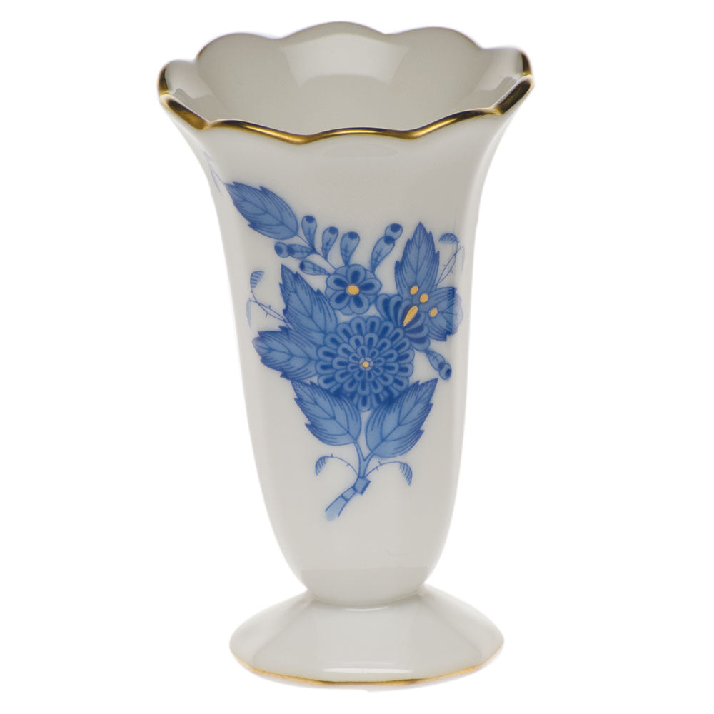 Herend Chinese Bouquet Blue Scalloped Bud Vase 2.5"h - Blue