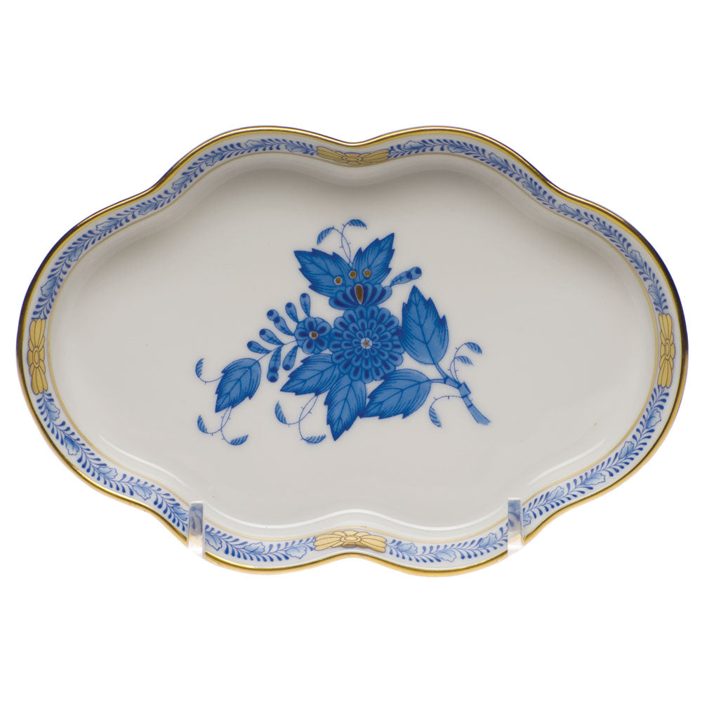 Herend Chinese Bouquet Blue Small Scalloped Tray 5.5"l - Blue