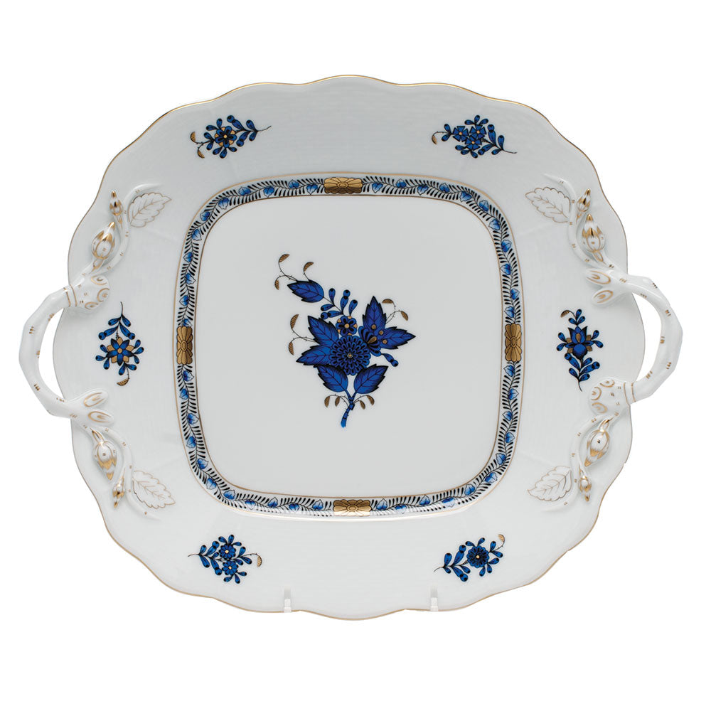 Herend Chinese Bqt Black Sapphire Square Cake Plate W/handles 9.5"sq - Black Sapphire